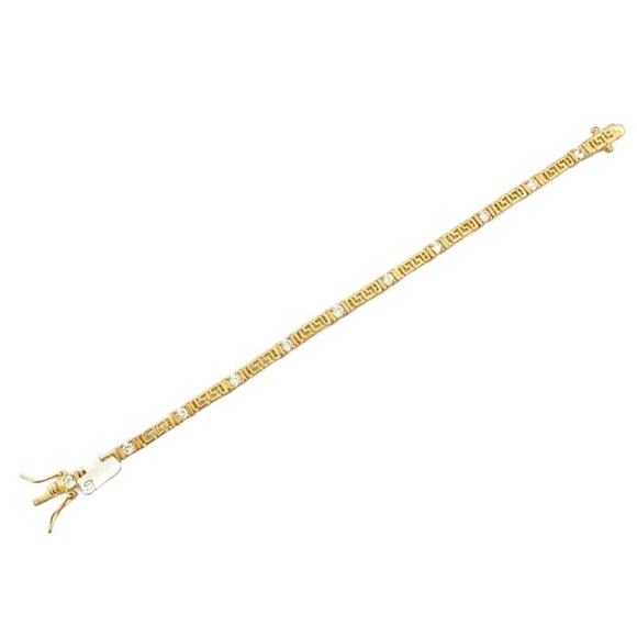 14KT Gold Plated Diamond Cubic Zirconia Matted Tennis Bracelet - Picture 2 of 2